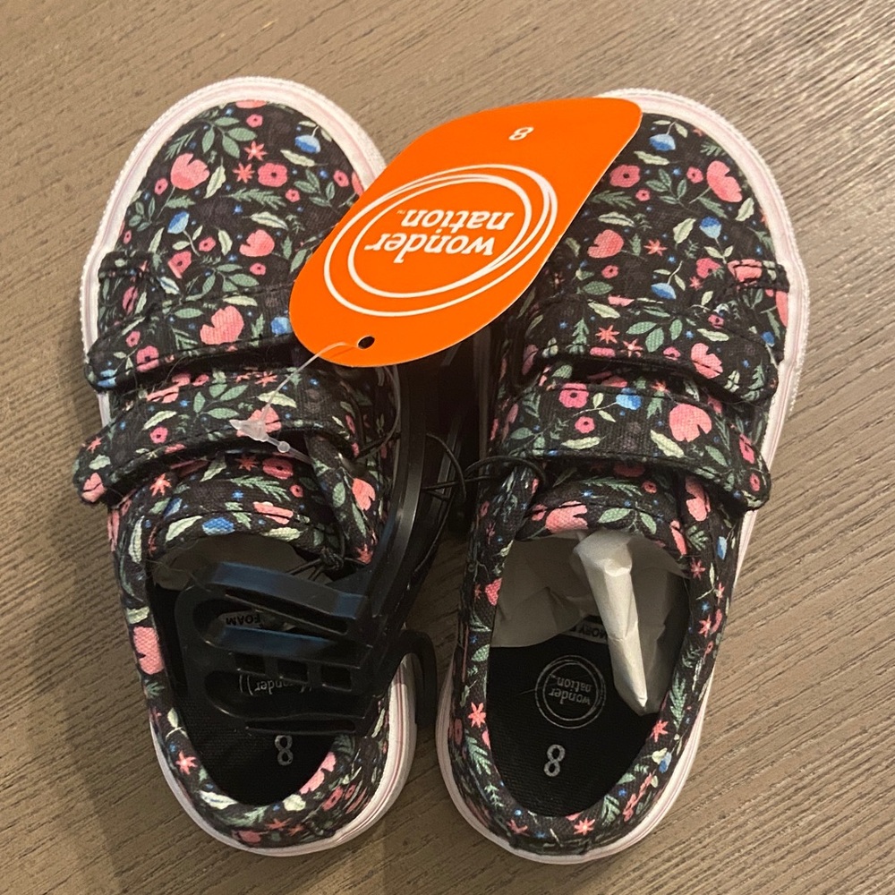 Wonder Nation Kids Sneakers - Black with Pink Floral